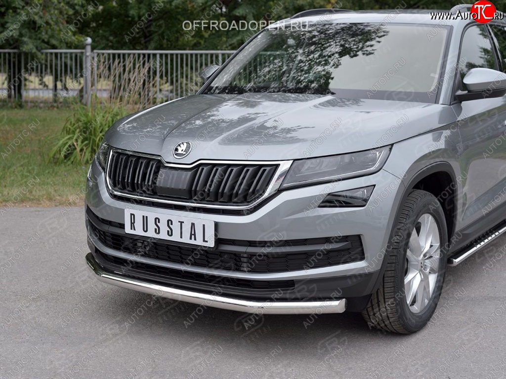 16 499 р. Защита переднего бампера (Ø63 мм, нержавейка) SLITKOFF Skoda Kodiaq NU7 дорестайлинг (2017-2021)  с доставкой в г. Майкоп