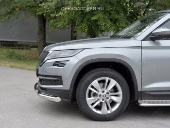 20 999 р. Защита переднего бампера (2 трубы Ø63 и 42 мм, нержавейка) SLITKOFF Skoda Kodiaq NU7 дорестайлинг (2017-2021)  с доставкой в г. Майкоп. Увеличить фотографию 3