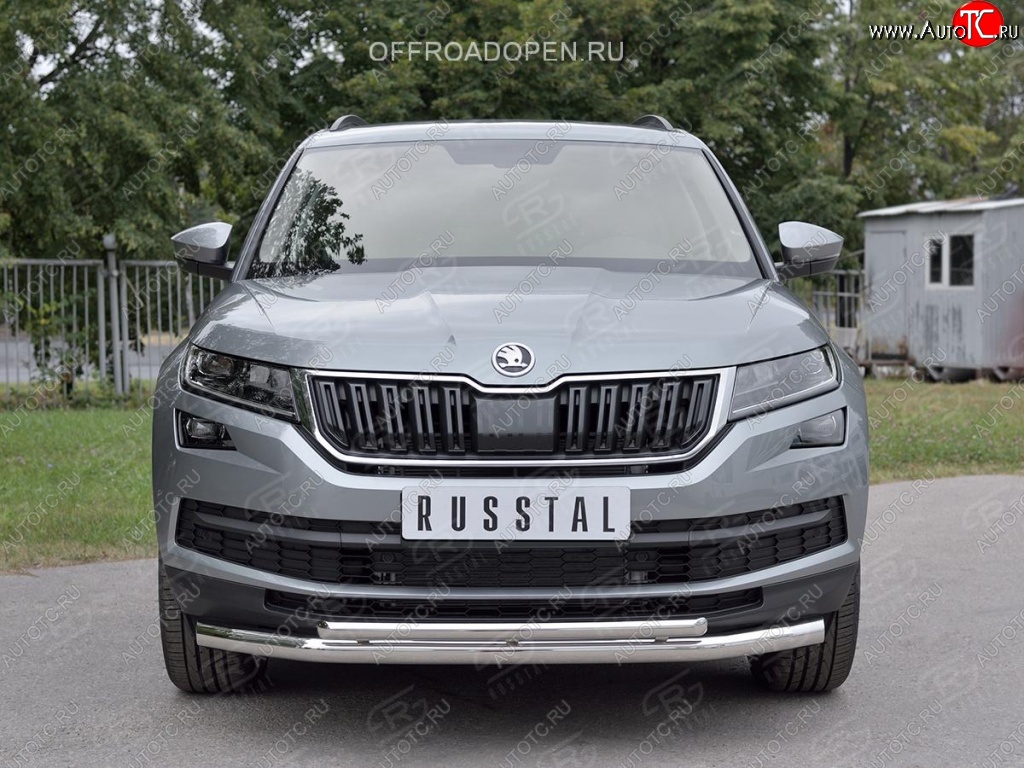 20 999 р. Защита переднего бампера (2 трубы Ø63 и 42 мм, нержавейка) SLITKOFF Skoda Kodiaq NU7 дорестайлинг (2017-2021)  с доставкой в г. Майкоп