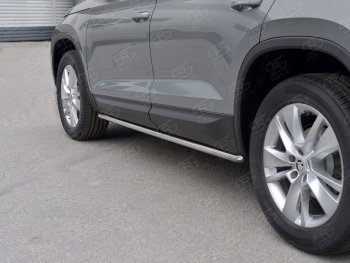 Защита порогов SLITKOFF из круглой трубы диаметром 42 мм v3 Skoda Kodiaq  NU7 (2017-2021) дорестайлинг
