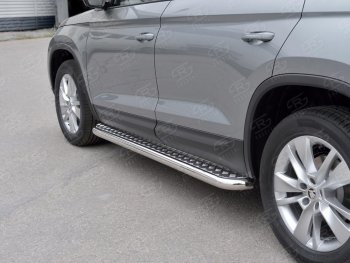 28 899 р. Широкая защита порогов с трубой диаметром 63 мм SLITKOFF v1  Skoda Kodiaq  NU7 (2017-2021) дорестайлинг  с доставкой в г. Майкоп. Увеличить фотографию 2
