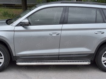 28 899 р. Широкая защита порогов с трубой диаметром 63 мм SLITKOFF v1  Skoda Kodiaq  NU7 (2017-2021) дорестайлинг  с доставкой в г. Майкоп. Увеличить фотографию 3