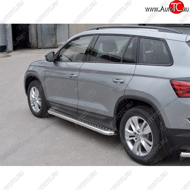 28 899 р. Широкая защита порогов с трубой диаметром 63 мм SLITKOFF v1  Skoda Kodiaq  NU7 (2017-2021) дорестайлинг  с доставкой в г. Майкоп
