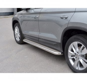 39 999 р. Порожки для ног (Ø63) SLITKOFF  Skoda Kodiaq  NU7 (2017-2021) дорестайлинг (лист - нержавейка, профиль - нержавейка)  с доставкой в г. Майкоп. Увеличить фотографию 2