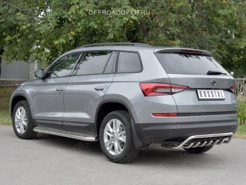 22 349 р. Защита заднего бампера (Ø42 мм волна+зубы, нержавейка) SLITKOFF Skoda Kodiaq NU7 дорестайлинг (2017-2021)  с доставкой в г. Майкоп. Увеличить фотографию 2
