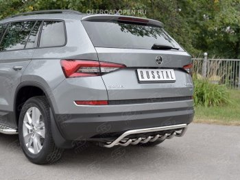 22 349 р. Защита заднего бампера (Ø42 мм волна+зубы, нержавейка) SLITKOFF Skoda Kodiaq NU7 дорестайлинг (2017-2021)  с доставкой в г. Майкоп. Увеличить фотографию 3