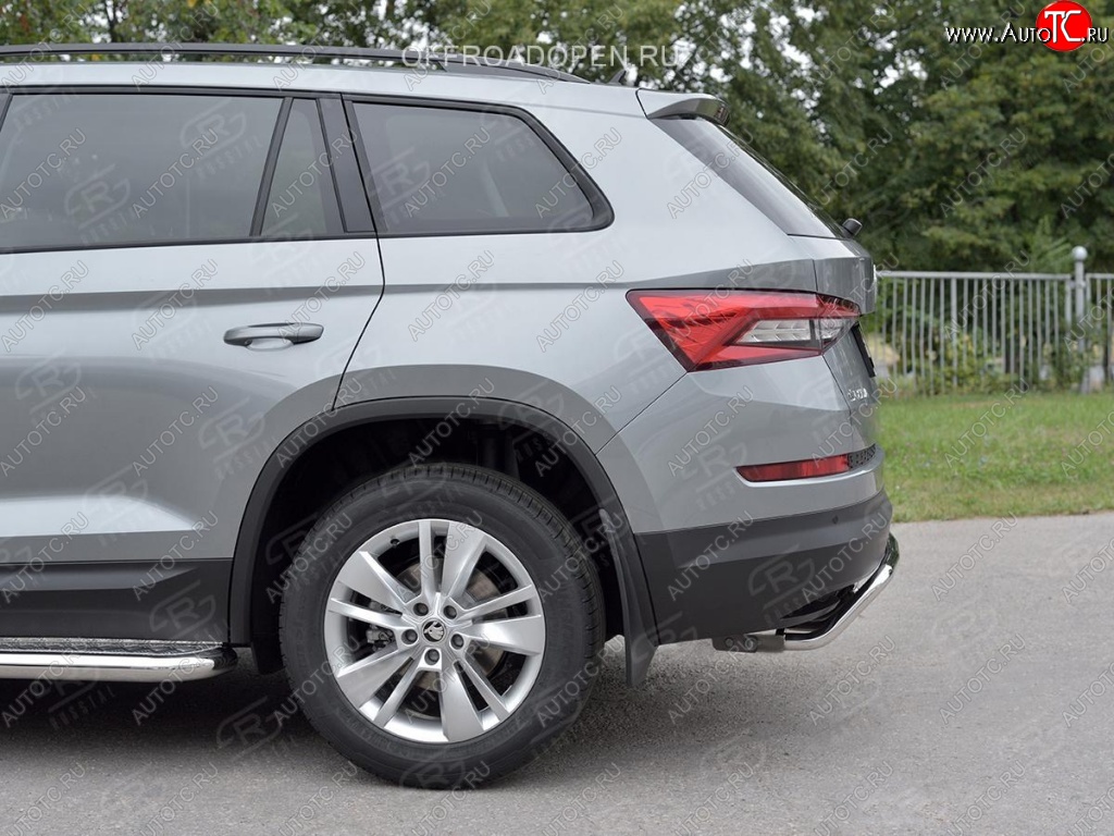 22 349 р. Защита заднего бампера (Ø42 мм волна+зубы, нержавейка) SLITKOFF Skoda Kodiaq NU7 дорестайлинг (2017-2021)  с доставкой в г. Майкоп