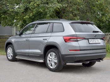 Защита заднего бампера (Ø42 мм, уголки, нержавейка) SLITKOFF Skoda Kodiaq  NU7 (2017-2021) дорестайлинг