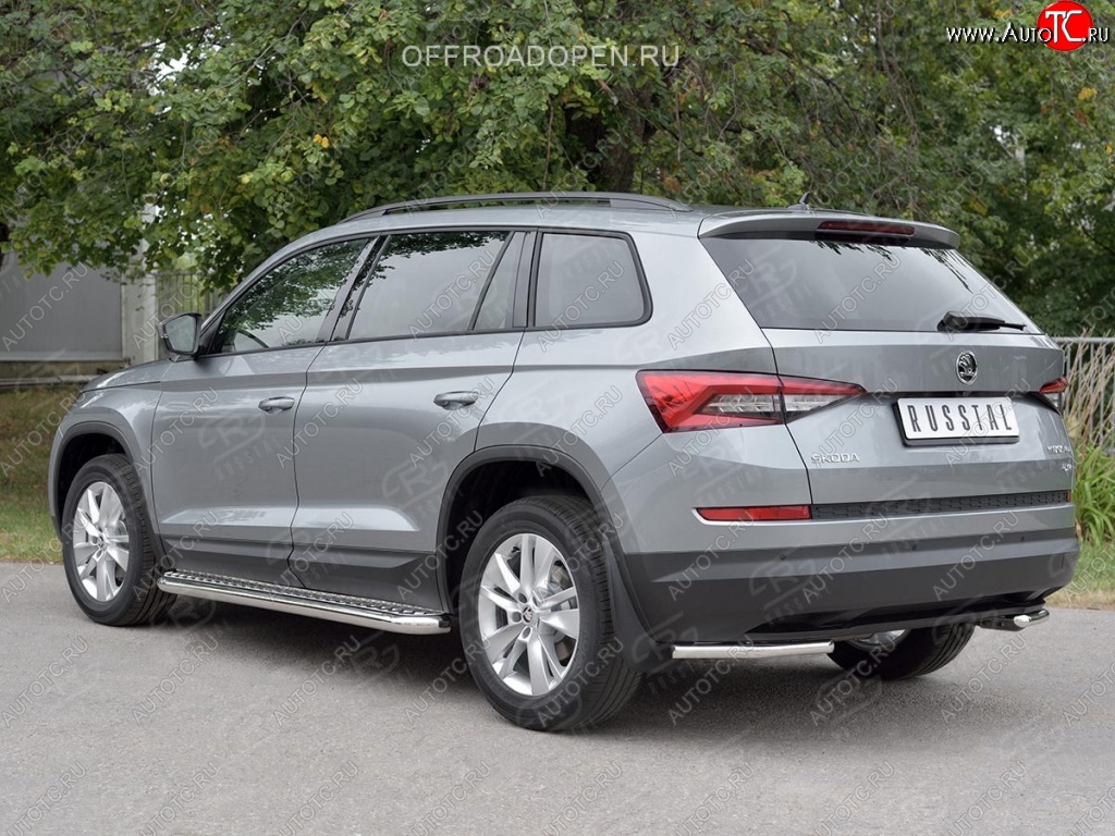 13 849 р. Защита заднего бампера (Ø42 мм, уголки, нержавейка) SLITKOFF Skoda Kodiaq NU7 дорестайлинг (2017-2021)  с доставкой в г. Майкоп