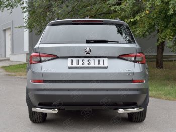 Защита заднего бампера (Ø63 мм уголки, нержавейка) SLITKOFF Skoda Kodiaq  NU7 (2017-2021) дорестайлинг