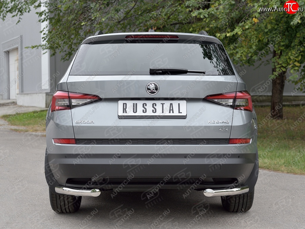 16 349 р. Защита заднего бампера (Ø63 мм уголки, нержавейка) SLITKOFF Skoda Kodiaq NU7 дорестайлинг (2017-2021)  с доставкой в г. Майкоп