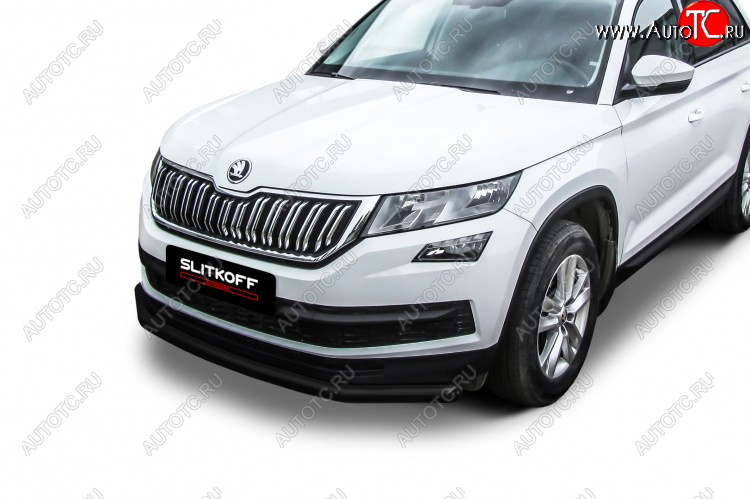 9 999 р. Защита переднего бампера Slitkoff (Ø 57 мм) Skoda Kodiaq NU7 дорестайлинг (2017-2021) (Сталь с полимерным покрытием. Цвет: черный)  с доставкой в г. Майкоп