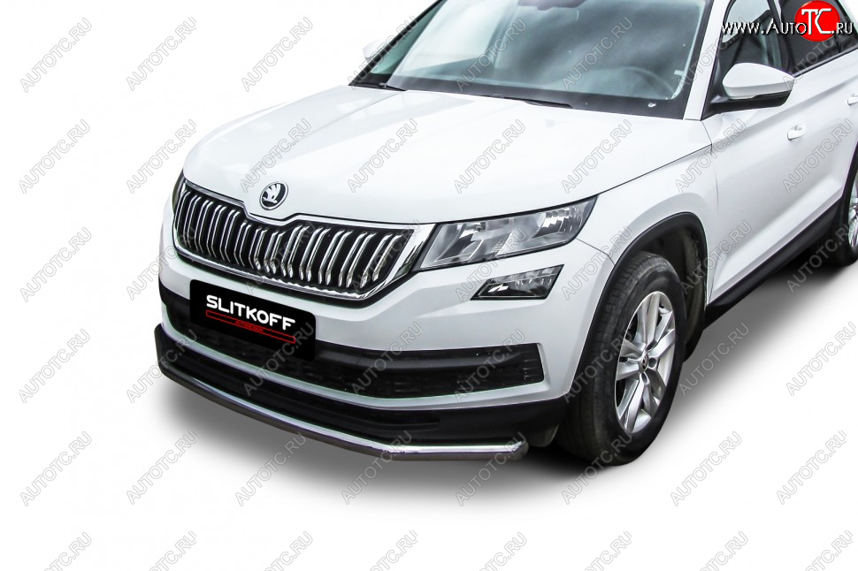 14 449 р. Защита переднего бампера Slitkoff (Ø 57 мм) .  Skoda Kodiaq  NU7 (2017-2021) дорестайлинг (Нержавеющая сталь)  с доставкой в г. Майкоп