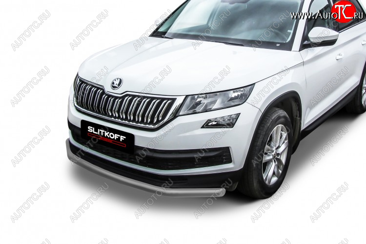 9 999 р. Защита переднего бампера Slitkoff (Ø 76 мм)  Skoda Kodiaq  NU7 (2017-2021) дорестайлинг (Сталь с полимерным покрытием. Цвет: серебристый)  с доставкой в г. Майкоп