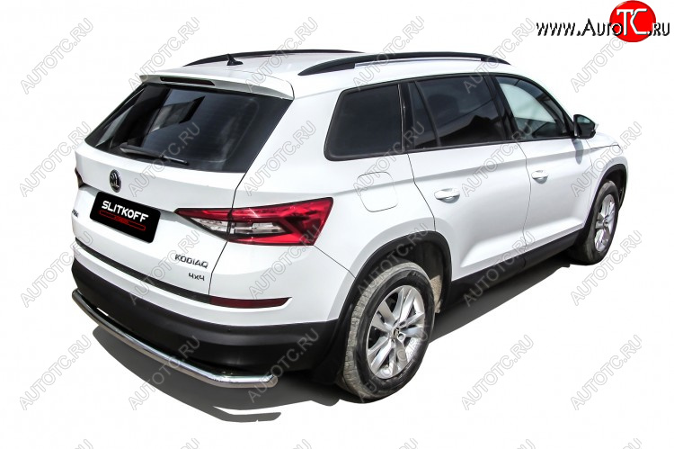 11 649 р. Защита заднего бампера Slitkoff (Ø 57 мм, с гибами)  Skoda Kodiaq  NU7 (2017-2021) дорестайлинг (Нержавеющая сталь)  с доставкой в г. Майкоп
