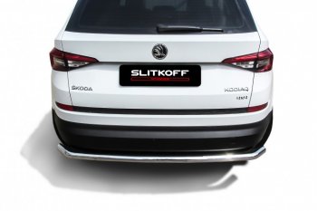 11 649 р. Защита заднего бампера Slitkoff (Ø 57 мм, с гибами)  Skoda Kodiaq  NU7 (2017-2021) дорестайлинг (Нержавеющая сталь)  с доставкой в г. Майкоп. Увеличить фотографию 2