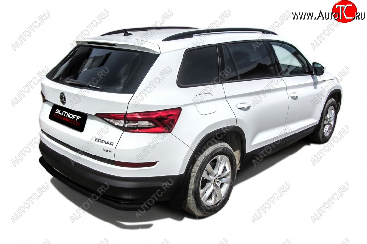 7 999 р. Защита заднего бампера Slitkoff (Ø 57 мм, с гибами) Skoda Kodiaq NU7 дорестайлинг (2017-2021) (Сталь с полимерным покрытием. Цвет: черный)  с доставкой в г. Майкоп
