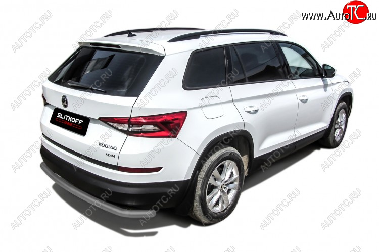 7 999 р. Защита заднего бампера Slitkoff (Ø 57 мм, с гибами)  Skoda Kodiaq  NU7 (2017-2021) дорестайлинг (Сталь с полимерным покрытием. Цвет: серебристый)  с доставкой в г. Майкоп