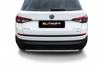 10 299 р. Защита заднего бампера Slitkoff (Ø 57 мм)  Skoda Kodiaq  NU7 (2017-2021) дорестайлинг (Нержавеющая сталь)  с доставкой в г. Майкоп. Увеличить фотографию 2