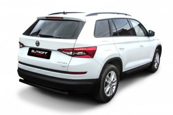 Защита заднего бампера Slitkoff ((Ø 57 мм) Skoda Kodiaq  NU7 (2017-2021) дорестайлинг (Сталь с полимерным покрытием. Цвет: черный)