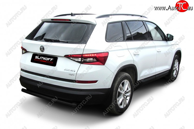 7 299 р. Защита заднего бампера Slitkoff ((Ø 57 мм) Skoda Kodiaq NU7 дорестайлинг (2017-2021) (Сталь с полимерным покрытием. Цвет: черный)  с доставкой в г. Майкоп