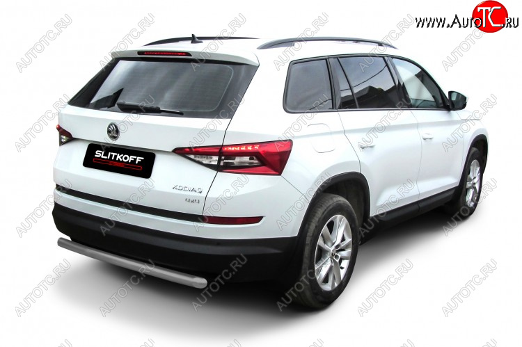 7 299 р. Защита заднего бампера Slitkoff (Ø 57 мм)  Skoda Kodiaq  NU7 (2017-2021) дорестайлинг (Сталь с полимерным покрытием. Цвет: серебристый)  с доставкой в г. Майкоп