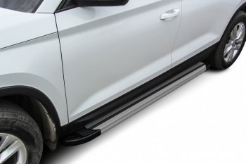 Пороги алюминиевые Slitkoff Skoda Kodiaq  NU7 (2017-2021) дорестайлинг (Luxe Silver)