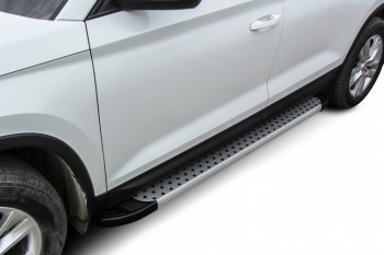 Пороги алюминиевые Slitkoff Skoda Kodiaq  NU7 (2017-2021) дорестайлинг (Standart Silver)