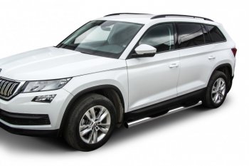 18 599 р. Защита порогов Slitkoff (Ø 76 мм, в проступями)  Skoda Kodiaq  NU7 (2017-2021) дорестайлинг (Нержавеющая сталь)  с доставкой в г. Майкоп. Увеличить фотографию 2