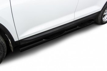 Защита порогов Slitkoff (Ø 76 мм, с проступями) Skoda Kodiaq  NU7 (2017-2021) дорестайлинг (Сталь с полимерным покрытием. Цвет: черный)