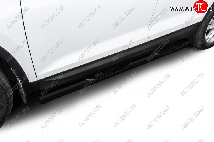 12 999 р. Защита порогов Slitkoff (Ø 76 мм, с проступями)  Skoda Kodiaq  NU7 (2017-2021) дорестайлинг (Сталь с полимерным покрытием. Цвет: черный)  с доставкой в г. Майкоп