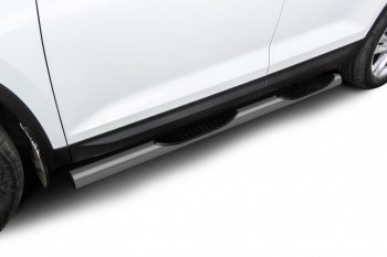 Защита порогов Slitkoff (Ø 76 мм, с проступями) Skoda Kodiaq  NU7 (2017-2021) дорестайлинг (Сталь с полимерным покрытием. Цвет: серебристый)