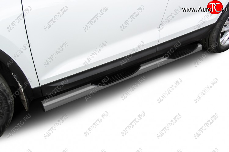 12 999 р. Защита порогов Slitkoff (Ø 76 мм, с проступями)  Skoda Kodiaq  NU7 (2017-2021) дорестайлинг (Сталь с полимерным покрытием. Цвет: серебристый)  с доставкой в г. Майкоп