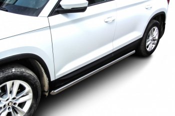 Защита порогов Slitkoff (Ø 57 мм, труба) Skoda Kodiaq  NU7 (2017-2021) дорестайлинг (Нержавеющая сталь)