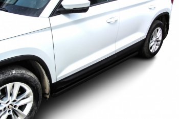 Защита порогов Slitkoff (Ø 57 мм, труба) Skoda Kodiaq  NU7 (2017-2021) дорестайлинг (Сталь с полимерным покрытием. Цвет: черный)