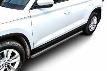 Защита порогов Slitkoff (Ø 57 мм, труба) Skoda Kodiaq  NU7 (2017-2021) дорестайлинг (Сталь с полимерным покрытием. Цвет: серебристый)