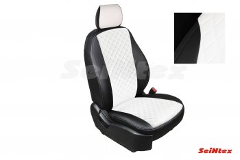 Чехлы для сидений (компл-я с подлокотником) Seintex (экокожа, ромб) Skoda Kodiaq NU7 дорестайлинг (2017-2021) (Черный+белый)