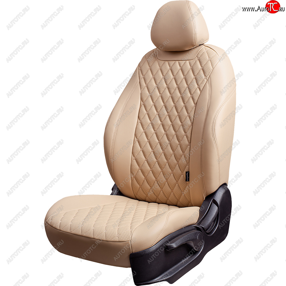 12 999 р. Чехлы для сидений Lord Autofashion Байрон (экокожа, спинка 40/20/40, сиденье 60/40, 3 Г-образных подголовника)  Skoda Kodiaq  NU7 (2017-2021) дорестайлинг (Бежевый, вставка бежевая, строчка бежевая)  с доставкой в г. Майкоп