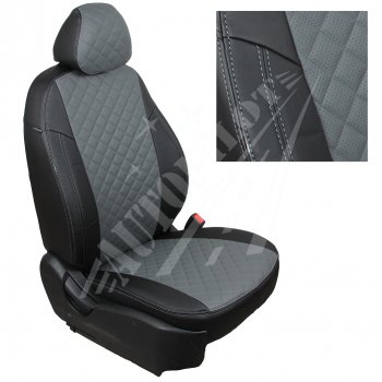 Чехлы сидений AUTOPILOT Экокожа Ромб (Elegance, задние спинка и сиденье 60/40, + вырез под подлокотник + надкрыльники) Skoda Octavia  A5 (2004-2013) дорестайлинг лифтбэк, дорестайлинг универсал, лифтбэк рестайлинг, рестайлинг универсал (Черный + Серый)
