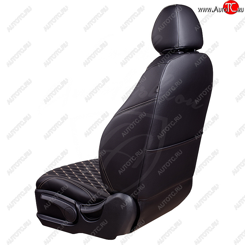 19 649 р. Чехлы для сидений Lord Autofashion Байрон (экокожа, спинка и сиденье 60/40, подлокотник, отдельные бока, 3 Г-образных подголовника) Skoda Octavia A5 дорестайлинг универсал (2004-2008) (Черный, вставка черная, строчка бежевая)  с доставкой в г. Майкоп