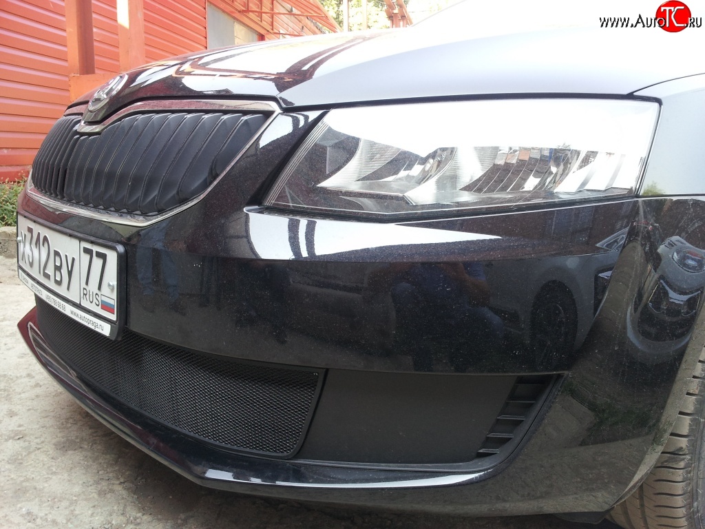 1 299 р. Сетка (для комплектации Active) на бампер Russtal (черная) Skoda Octavia A7 дорестайлинг лифтбэк (2012-2017)  с доставкой в г. Майкоп