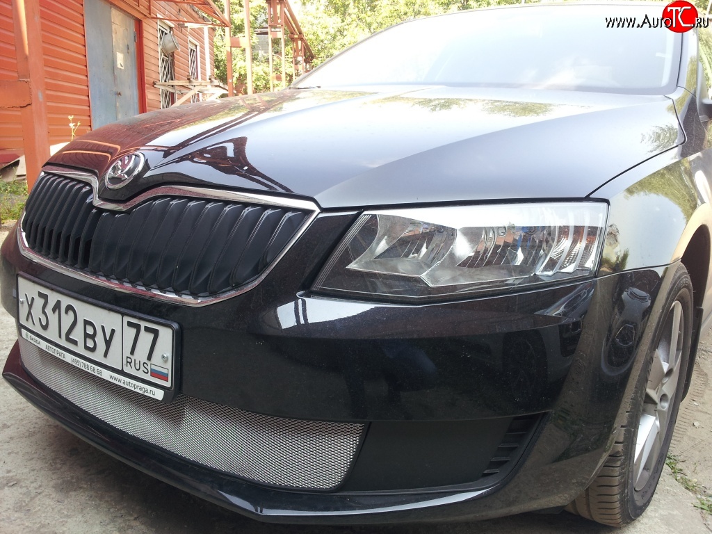 1 599 р. Сетка (для комплектации Active) на бампер Russtal (хром) Skoda Octavia A7 дорестайлинг лифтбэк (2012-2017)  с доставкой в г. Майкоп