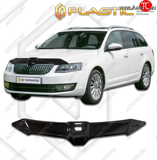 1 999 р. Дефлектор капота CA-Plastiс Skoda Octavia A7 дорестайлинг лифтбэк (2012-2017) (Classic черный, Без надписи)  с доставкой в г. Майкоп