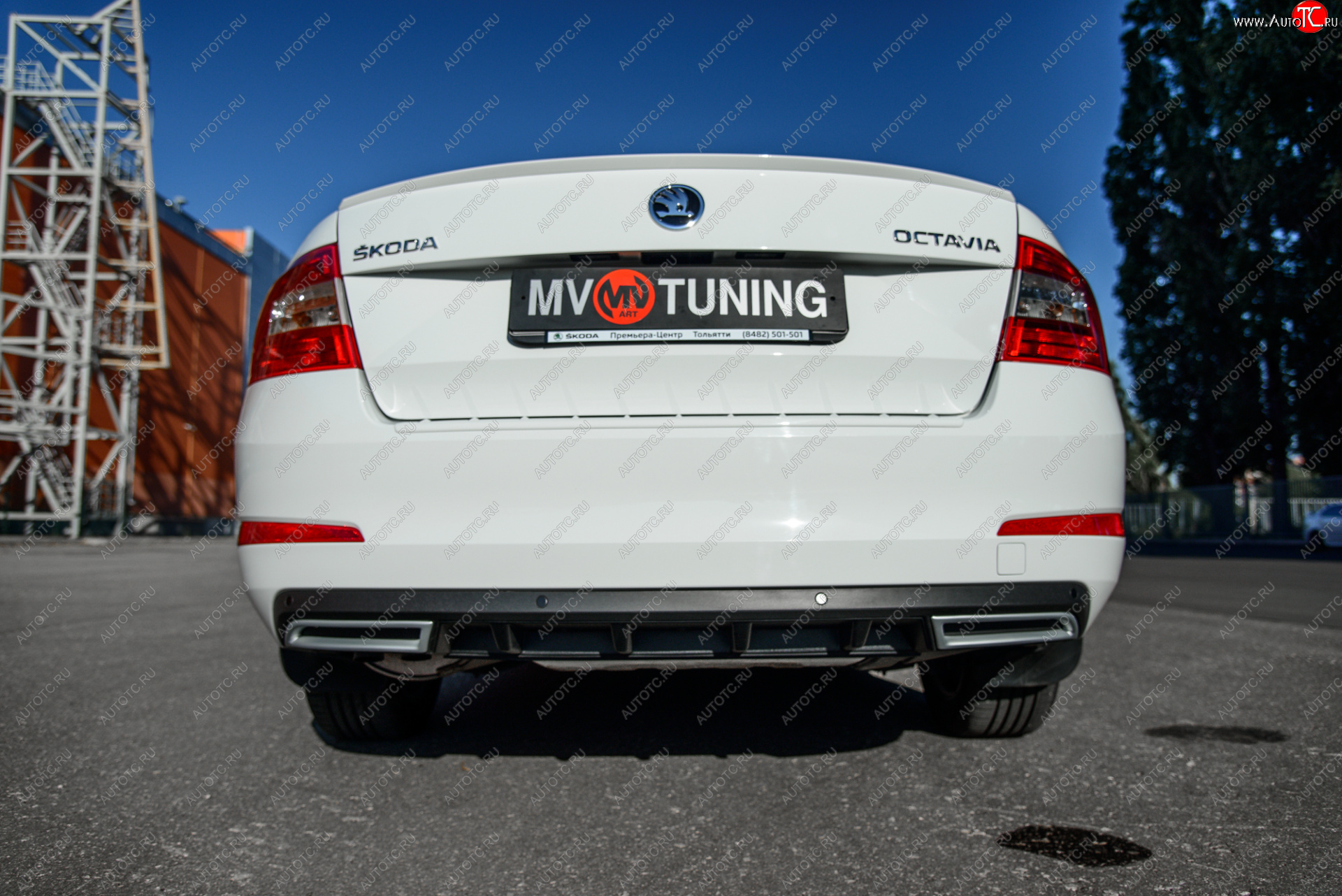 2 879 р. Накладка бампера (диффузор) MV-Tuning  Skoda Octavia  A7 (2012-2020) дорестайлинг лифтбэк, рестайлинг лифтбэк (Поверхность шагрень)  с доставкой в г. Майкоп
