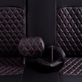 9 449 р. Чехлы для сидений (экокожа, РЗСиС, 2 П) Lord Autofashion Турин Ромб Skoda Octavia Tour A4 1U5 универсал дорестайлинг (1996-2000) (Черный, вставка черная, строчка красная)  с доставкой в г. Майкоп. Увеличить фотографию 4