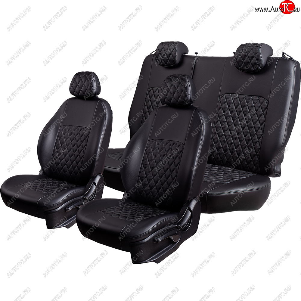 7 199 р. Чехлы для сидений (экокожа, РЗСиС, 2 П) Lord Autofashion Турин Ромб  Skoda Octavia ( Tour A4 1U5,  Tour A4 1U2) (1996-2000) универсал дорестайлинг, лифтбэк дорестайлинг (Черный, вставка черная, строчка черная)  с доставкой в г. Майкоп