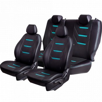 10 299 р. Чехлы для сидений (комплектация Ambition без подлокот-ка) Lord Autofashion Турин 2 (экокожа)  Skoda Octavia  A7 (2012-2020) дорестайлинг лифтбэк, дорестайлинг универсал, рестайлинг лифтбэк, рестайлинг универсал (Чёрный/Чёрный/Бирюзовый/Бирюзовый)  с доставкой в г. Майкоп. Увеличить фотографию 2