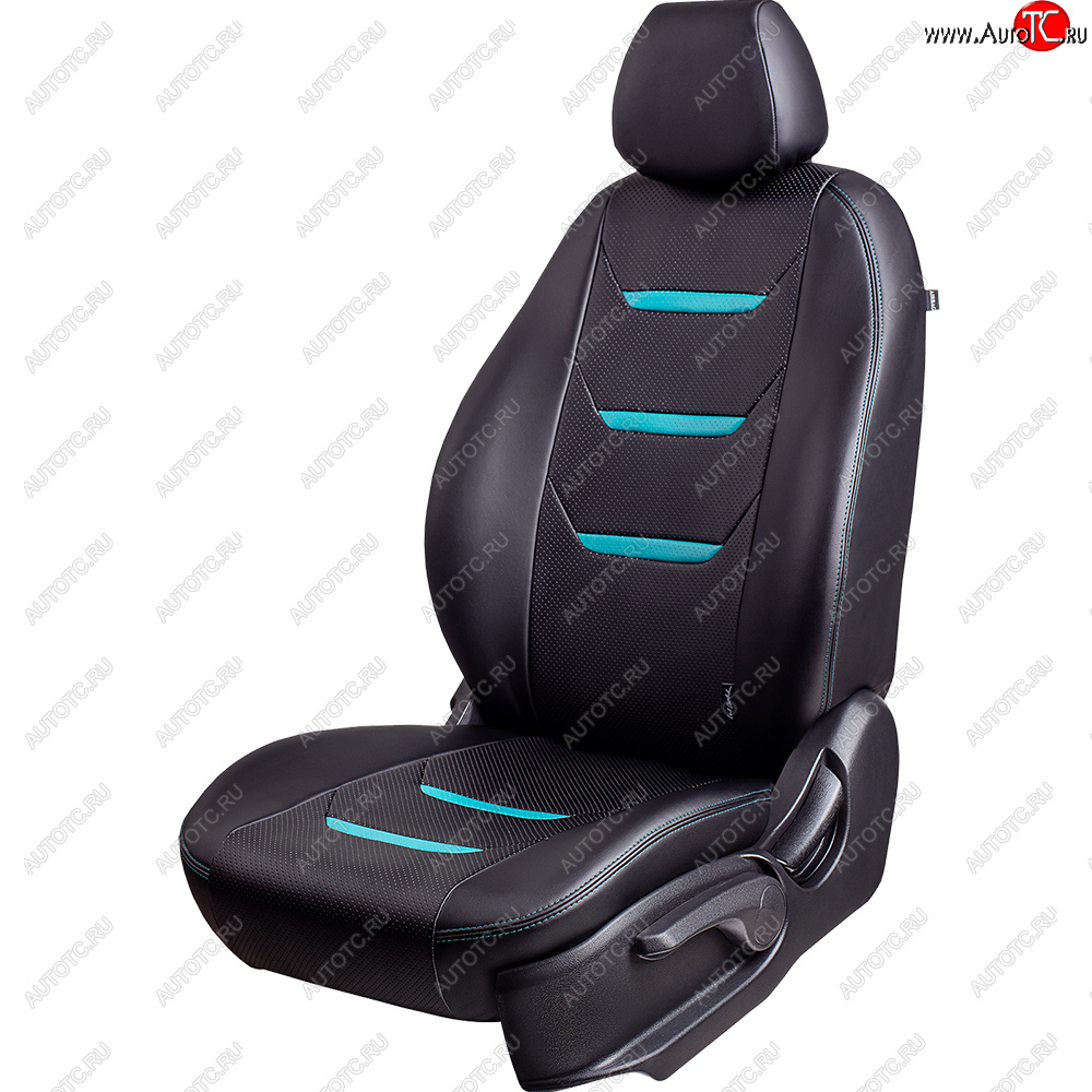 10 299 р. Чехлы для сидений (комплектация Ambition без подлокот-ка) Lord Autofashion Турин 2 (экокожа)  Skoda Octavia  A7 (2012-2020) дорестайлинг лифтбэк, дорестайлинг универсал, рестайлинг лифтбэк, рестайлинг универсал (Чёрный/Чёрный/Бирюзовый/Бирюзовый)  с доставкой в г. Майкоп