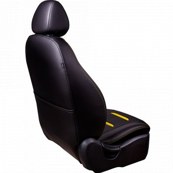 9 199 р. Чехлы для сидений (комплектация Ambition без подлокот-ка) Lord Autofashion Турин 2 (экокожа)  Skoda Octavia  A7 (2012-2020) дорестайлинг лифтбэк, дорестайлинг универсал, рестайлинг лифтбэк, рестайлинг универсал (Чёрный/Чёрный/Жёлтый/Жёлтый)  с доставкой в г. Майкоп. Увеличить фотографию 3