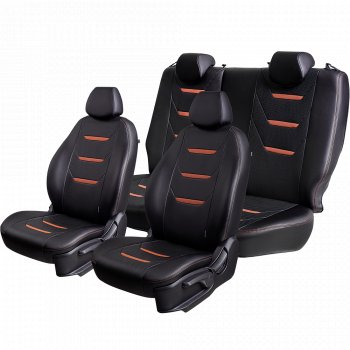 11 899 р. Чехлы для сидений (комплектация Ambition без подлокот-ка) Lord Autofashion Турин 2 (экокожа)  Skoda Octavia  A7 (2012-2020) дорестайлинг лифтбэк, дорестайлинг универсал, рестайлинг лифтбэк, рестайлинг универсал (Чёрный/Чёрный/Коричневый/Коричневый)  с доставкой в г. Майкоп. Увеличить фотографию 2